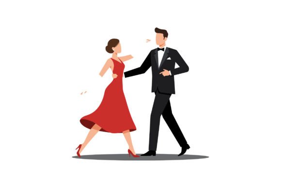 Couple Dancing Elegantly in Red Dress: Motion and Style