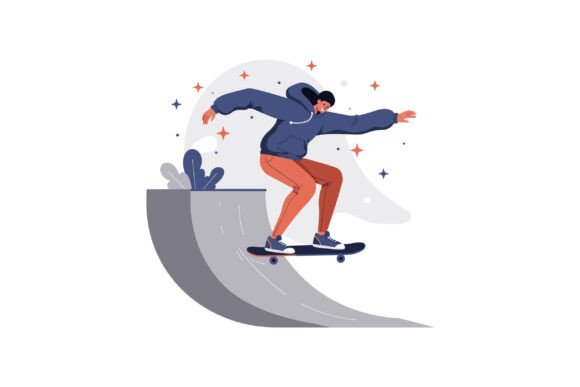 Dynamic Motion in Design: The Young Male Skateboarder Performing a Tri